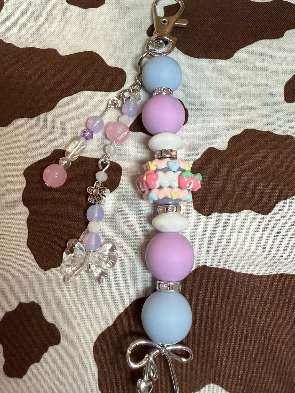 Pastel Pink & Blue Beaded Charm Keychain for Kids